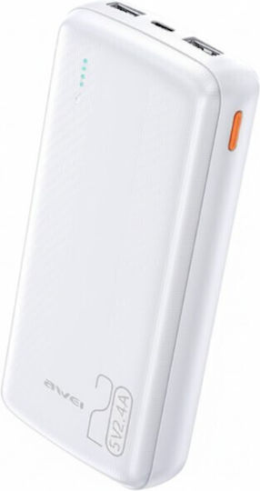 Awei P19K Външна батерия 20000mAh 22.5W с 2 USB-A Порта и USB-C Порт Бяла