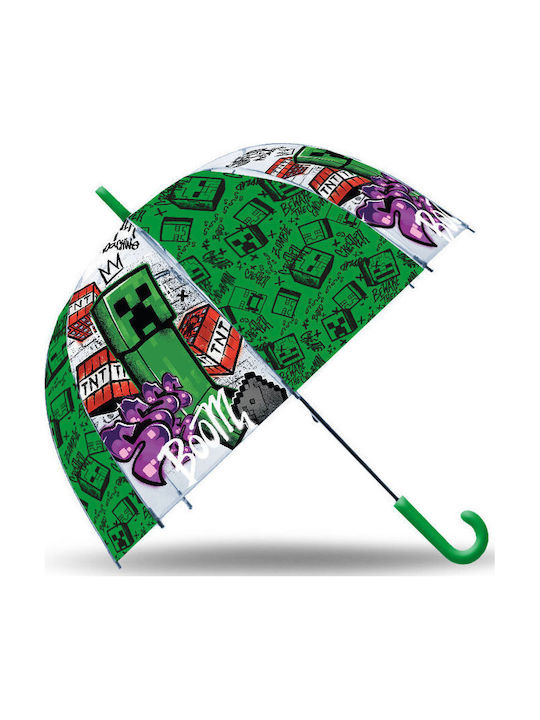 Minecraft Kids Umbrella Curved Handle Green