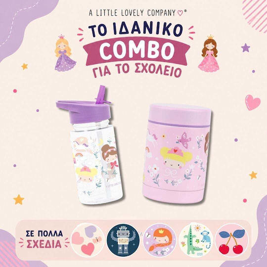 A Little Lovely Company Plastic Kids Thermos Water Bottle Set with Straw Non Spill Tritan 450ml