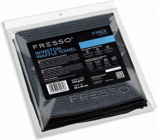 Fresso Car Microfiber Cleaning / Drying Cloths for Car Windows 320gsm Transparent 40x40cm 3pcs