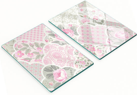 Tulup Set Module Tocătoare De Bucătărie Din Sticlă Roz 52x40cm 2 Bucăți