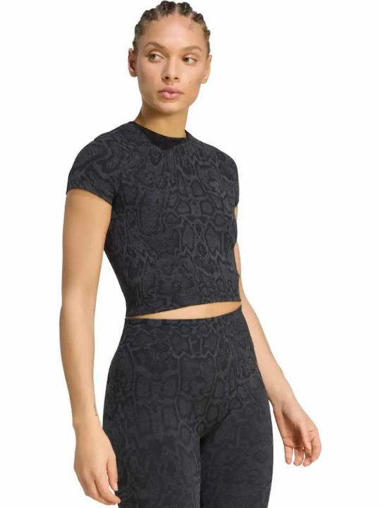 adidas Essentials Дамска Къса Тениска Бързосъхнеща с Прозрачни Елементи Животински Принт Черна