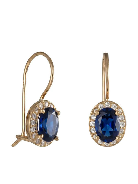 Vergoldete Hängende Ohrringe aus 14K Gold mit Blauen Steinen