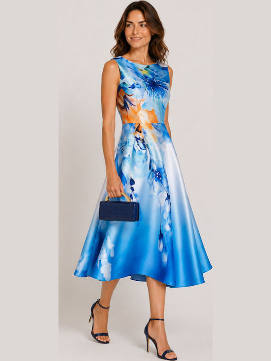 Summer Midi Shirt Dress Satin Blue Multicolour