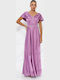 Rochie Maxi de Seară din Satin cu Spate Deschis Lila