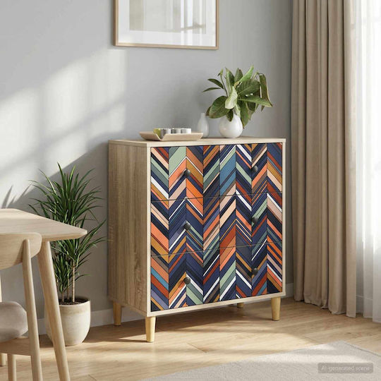 Kommode Schlafzimmer Holz Ommen mit 3 Schubladen Geometrisches Design 66x36.5x75cm