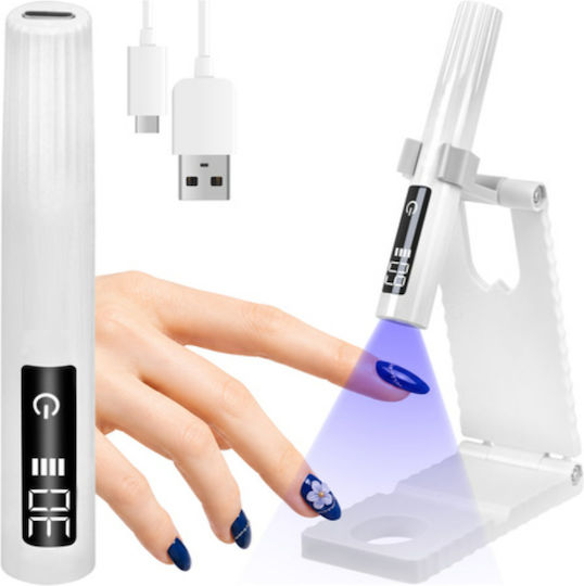 Lampă LED UV cu suport Zola Portabilă Afișaj LCD 30/60 S Cablu USB-C 11 × 2 × 1.6 Cm Albă