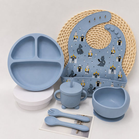 Emporio Collection Baby- und Kinder-Essgeschirr aus Silikon mit Rutschfester Basis Blau 6 Stück