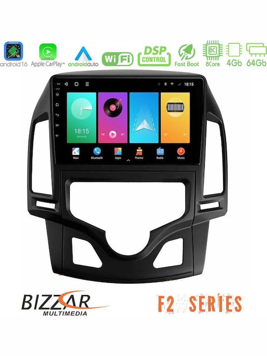 Bizzar Auto-Audiosystem für Hyundai i30 2007-2012 mit A/C (Bluetooth/USB/Eingebautes Wi-Fi / 3G / GPS / Apple CarPlay / Android Auto) mit Touchscreen 9 Zoll