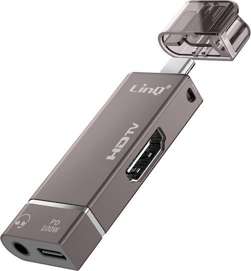 Linq Mini Hub Adapter Usb-c Zu Hdmi 4k Jack 3.5mm Usb-c 100w Grau
