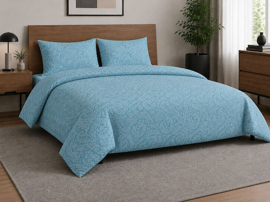 Σετ Παπλωματοθήκη Βαμβακερή 170x250cm Μονή με Μαξιλαροθήκη Lumora Blue