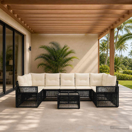 Garten- und Outdoor-Möbelsets Wohnzimmer Typsatz 8 Stück Schwarz mit Kissen