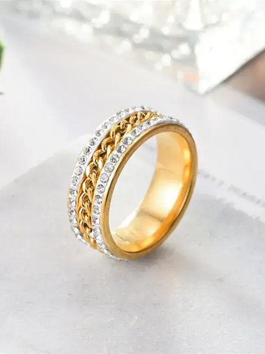 Women's Ring with Zircon Made of Gold Plated Steel
