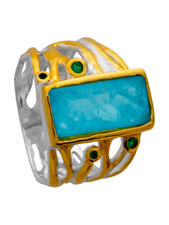 Bizoutaki Women's Ring with Stones Silver Gold Plated Bizoutaki Women's Ring with Stones Silver Gold Plated