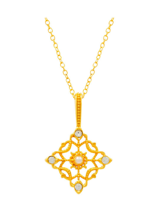 Bizoutaki Necklace From Gold Plated Silver With Pearls & Zircon