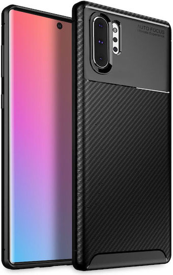 Husă Samsung Note 10 Plus N975 Shockproof Siliconă Piele Fibra De Carbon Gekko Focus Neagră
