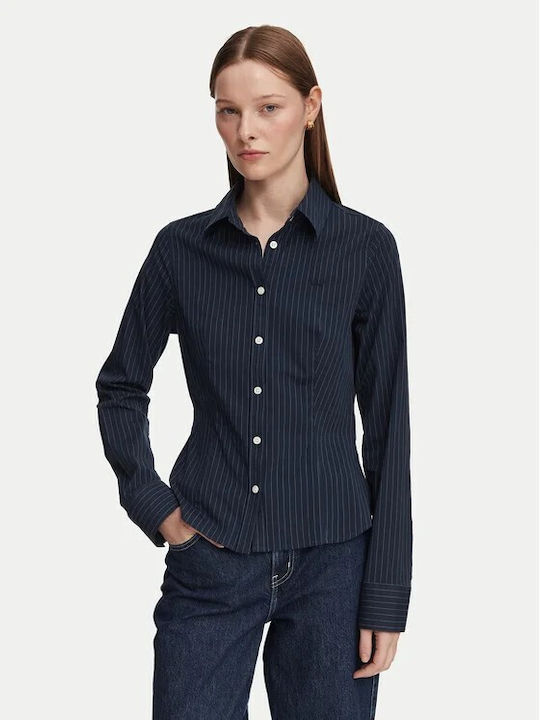 Damentop Baumwollgestreifte Blaue