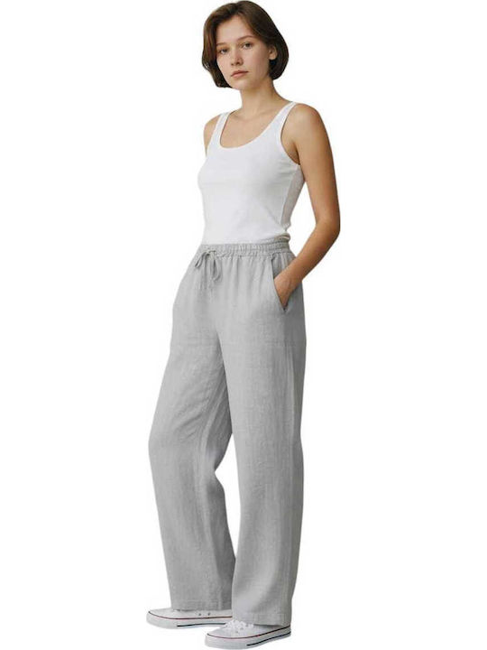 Damen Leinenhose mit Gummiband Grau