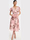 Summer Midi Evening Shirt Dress Satin Wrap Pink