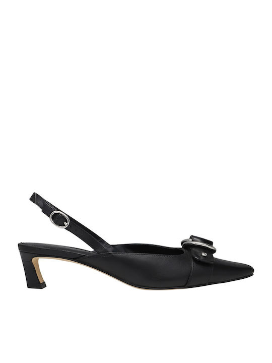 Leather Heels with Low Heel Black