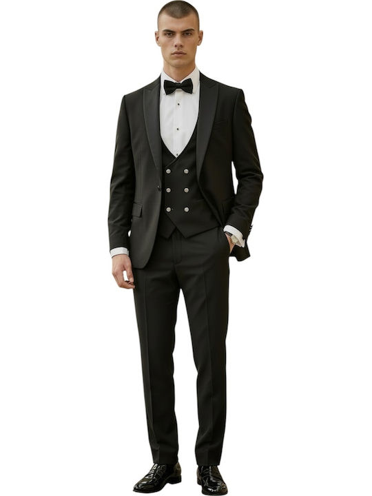 ANGELOS BRATIS Men's Groom's Suit with Vest Black