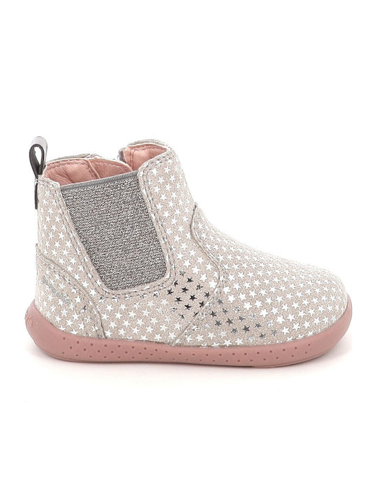 Leder Kinderstiefel Barfuß mit Reissverschluss Silber