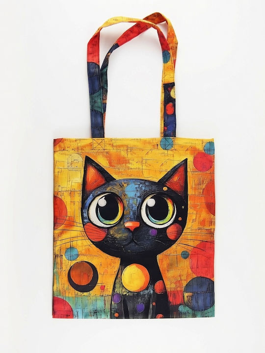 Inspiral Tree Tote Τσάντα Ώμου Υφασμάτινη Πολύχρωμη Γάτα