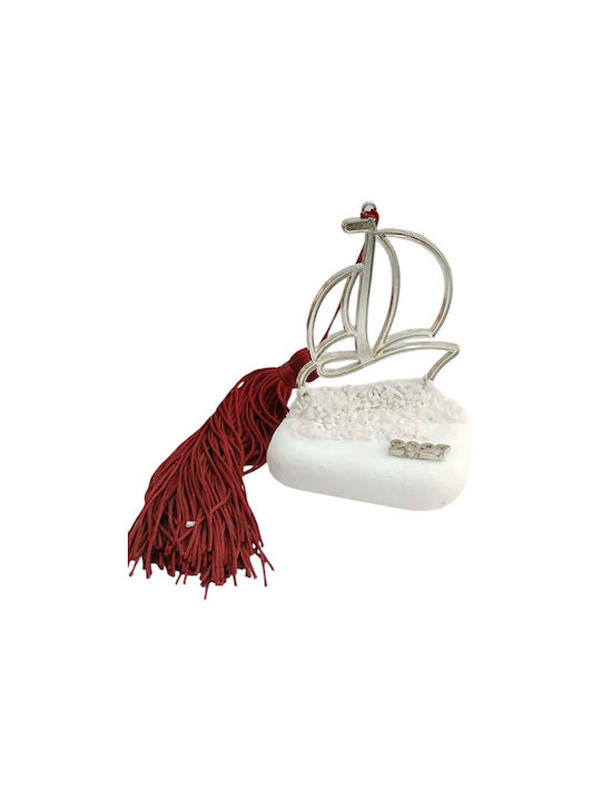Kalliopi Silver Tabletop New Year's Lucky Charm Silver Boat Made of Stone 2027 12cm
