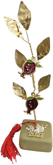 Kalliopi Silver Tabletop New Year's Lucky Charm Green Pomegranate Stone 2027 5x5cm