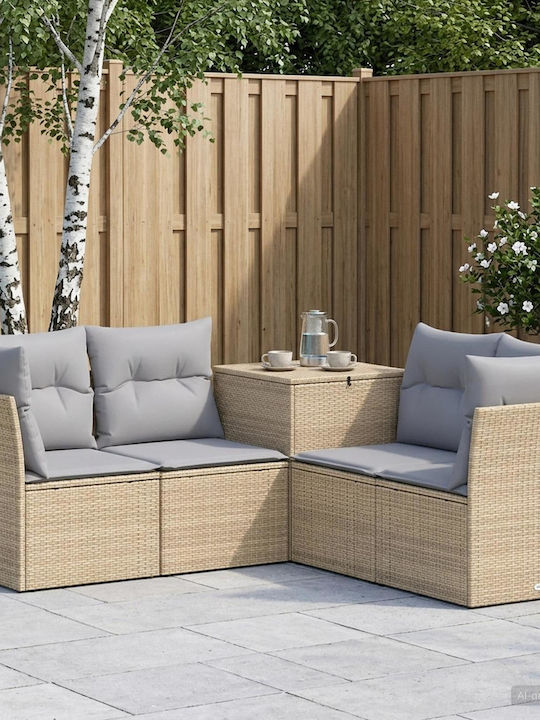Γωνιακός Καναπές Εξωτερικού Χώρου Rattan με Μαξιλάρια