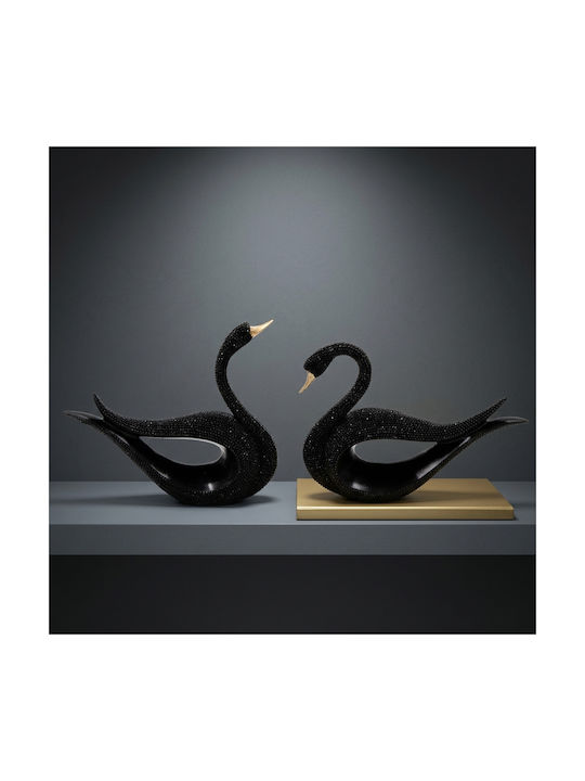 Decorative Polyresin Glitter Pieces 2 18x5.5x15 19x5.5x13 Black Swans