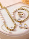 Set with Necklace Earrings Ring & Bracelet Made of Steel with Stones and Pearls