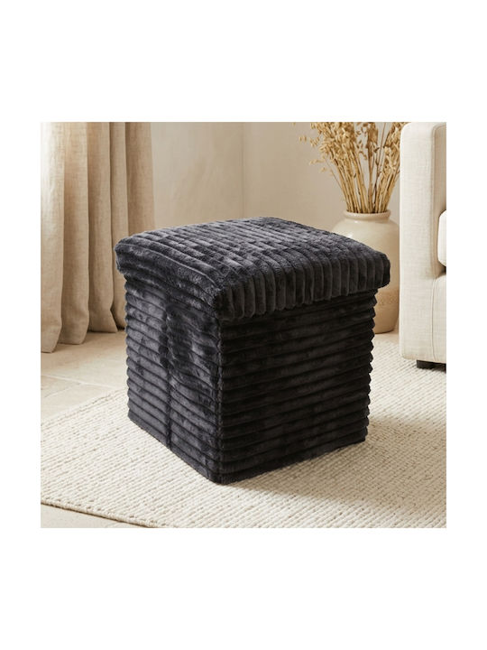 Living Room Stools Collapsible With Storage Space Upholstered In Black Fabric 30x30x30cm