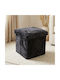 Living Room Stools Collapsible With Storage Space Upholstered In Black Fabric 30x30x30cm