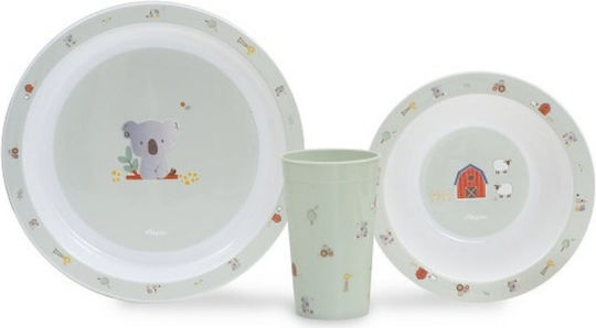 Interbaby Set de hrană din melamină verde 3 buc