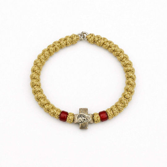 Goldenes Gebetsperlen Armband 33 Perlen Knoten Verschluss Rote Perlen