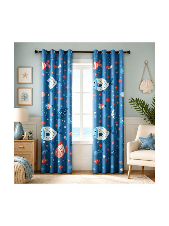 My Home Luxury Kids Blackout Curtain with Rod Pocket Blue 280x270cm
