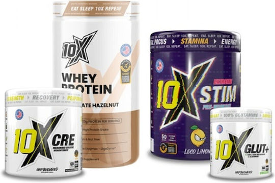 Custom Bundle Combo + 10x Whey Protein 25 Servings Chocolate Hazelnut + 10x Stim 600gr Wreck It Raz + 10x Cre Micronized Creatine 300gr Os + 10x Glut+ Pharma Grade L-glutamine Unflavored 300g Os