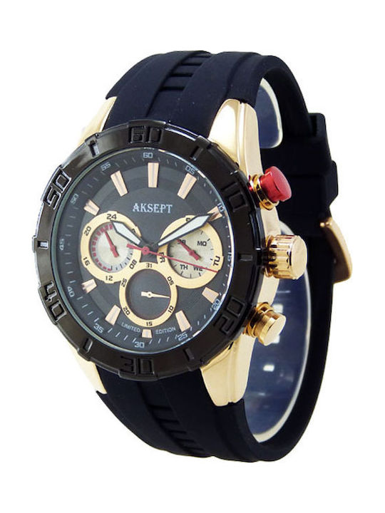 Aksept Мъжки Часовник 48mm На Батерия с Черна К...
