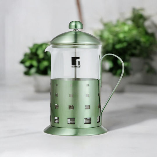 Bergner Manual Filter Coffee Maker French Coffee & Tea Plunger Glass Container 800ml Green Midnight Matt Bg-38316-gr