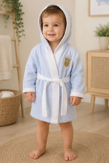 Minilori Baby Kids Bathrobe Light Blue with Hood