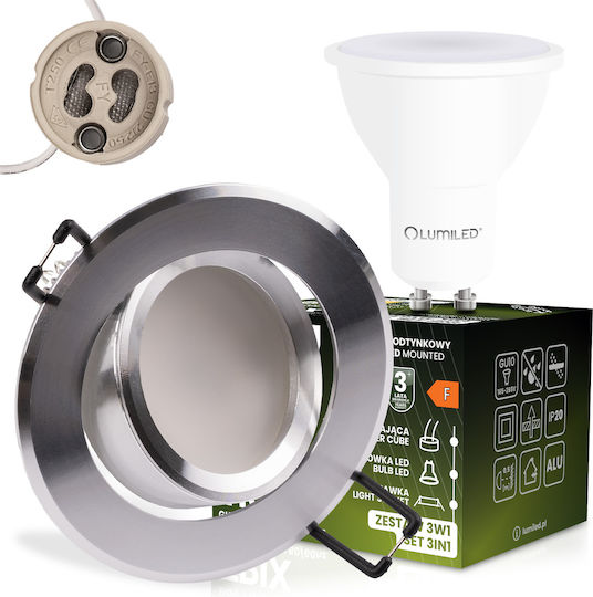 Αλογόνου Στρογγυλό Κινητό Φωτιστικό Trix 3 1 Gu10 6w 4000k Γυαλιστερό Ασημί Lumiled