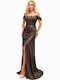 Rochie De Vară Maxi De Seară Rochie-Cămașă Fără Bretele Satin Bronze