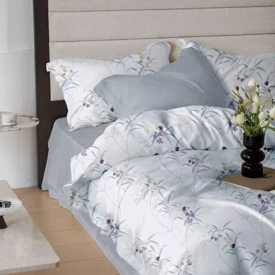 Pucioasa Set Huse Pentru Pilote 200x220cm Dublu Cu 2 Fețe De Pernă & 1 Cearșaf Purple Flowers