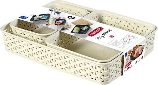 Keter Καλάθι Αποθήκευσης Rattan Λευκό 35.3x25.7x6.5cm 3τμχ