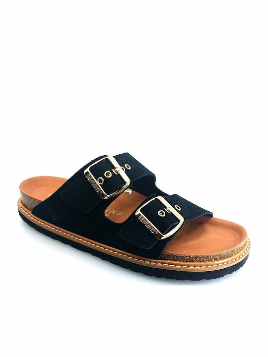 Genuins Anatomisch Flache Sandalen Für Damen Schwarz