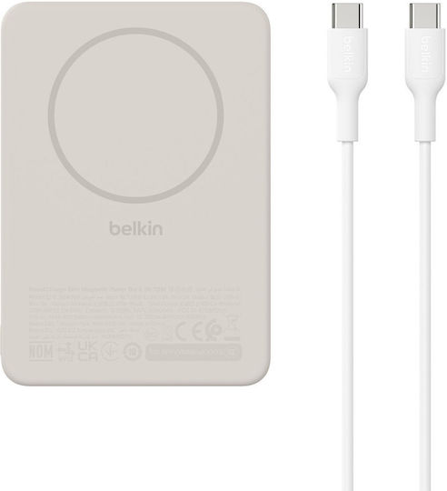 Belkin BoostCharge Slim MagSafe Power Bank 5000mAh 7.5W mit USB-C Ausgangsanschlüsse Beiges
