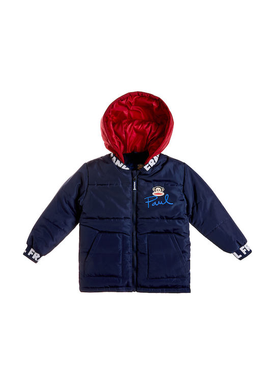 Waterproof Kids Casual Jacket Short with Lining & Hood Navy Blue