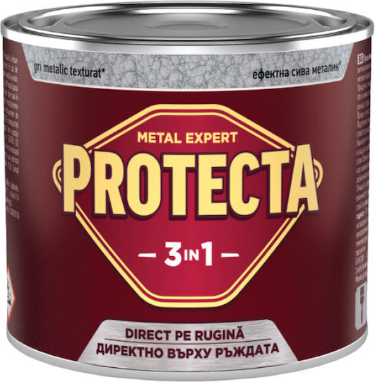 Protecta 3-в-1 Метално Цвят Черен Метал Ръжда Конвертор Праймер Декоративно Покритие В Една Кутия Може Да Се Нанася Директно На Ръжда Лъскаво Покритие 0.5л Стилен Металически Сив