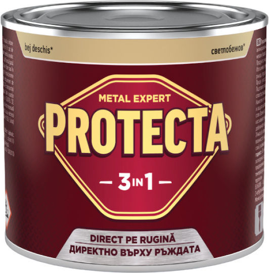 Protecta 3-в-1 Метално Боя Черен Метали Конвертор на Ръжда Праймер Декоративно Покритие В Една Кутия Може Да Се Нанася Директно Върху Ръжда Блестящо Покритие 0.5л Светло Бежово